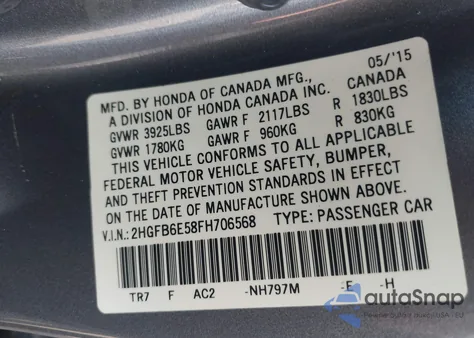 2015 Honda Civic Si из США, поврежденный, VIN 2HGFB6E58FH706568